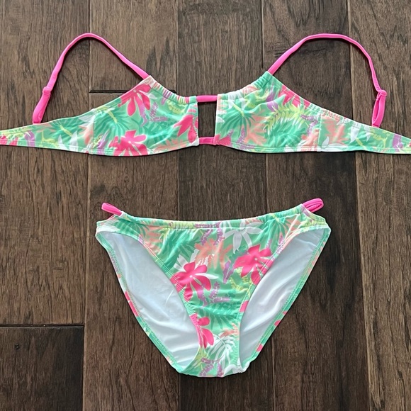 Zara Kids Girls Bikini Set Exotic Swimsuit Pink & Green Floral Design 11 12 - Picture 5 of 16